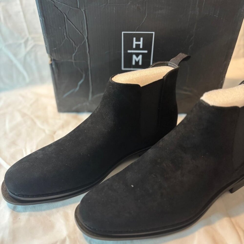 Mens Harrison Myles Chelsea Suede Slip-On Boots Black Sz 10  Style B-1852  NIB